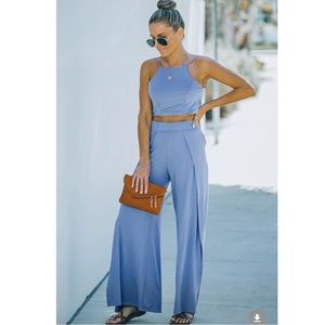 Cropped tie back cami and split pants set